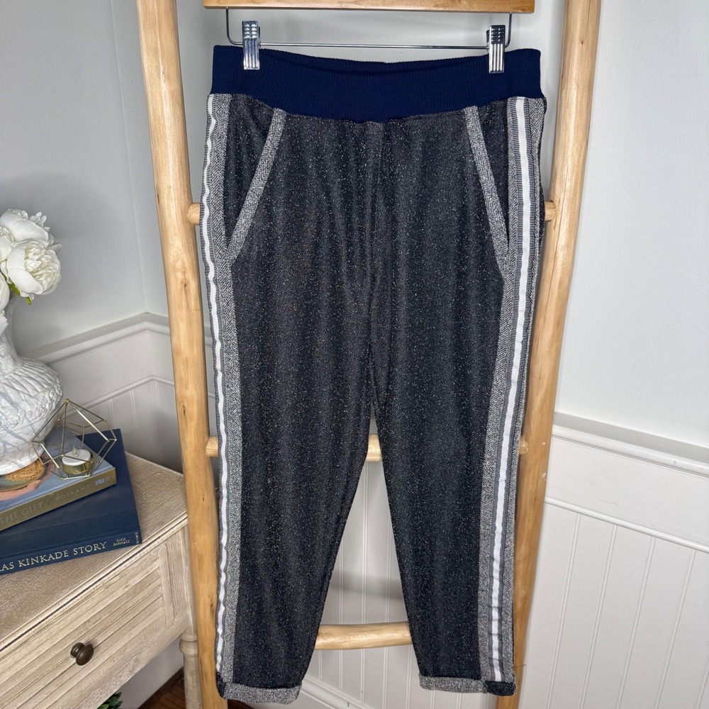Anthropologie Hei Hei Sparkle Side Stripe Jogger Pants Black Motif XS NEW